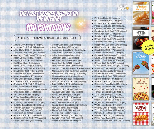 PLR EBOOKS CookBook Bundle/100 Digital CookBook With Resell Rights